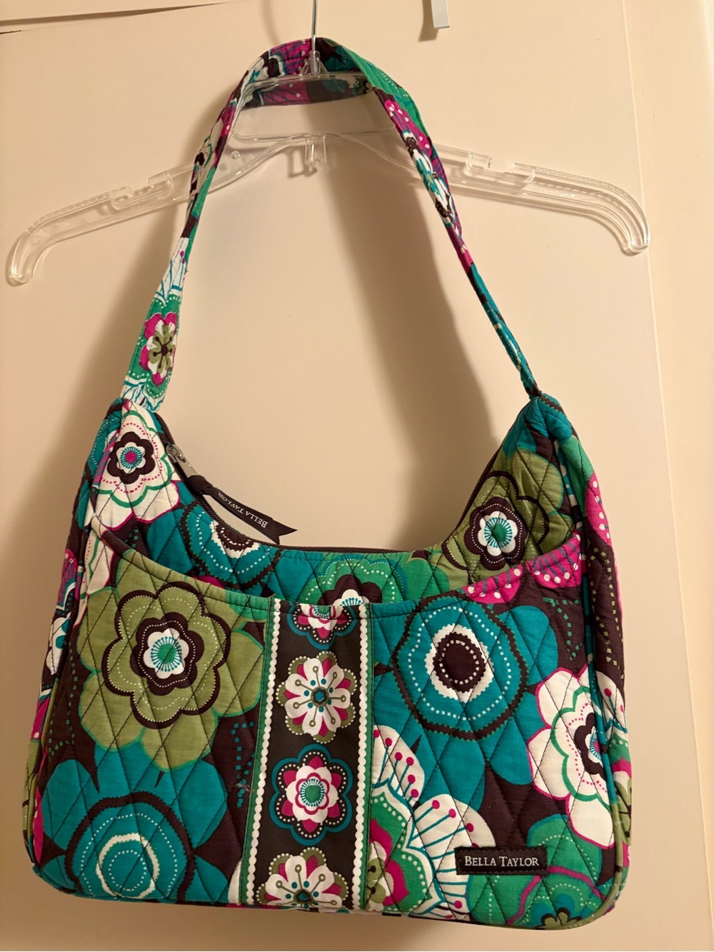 Teal Green Floral Quilted Shoulder Bag